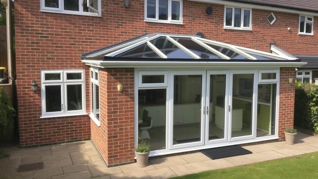 Front view of a single storey UK house with a modern design.